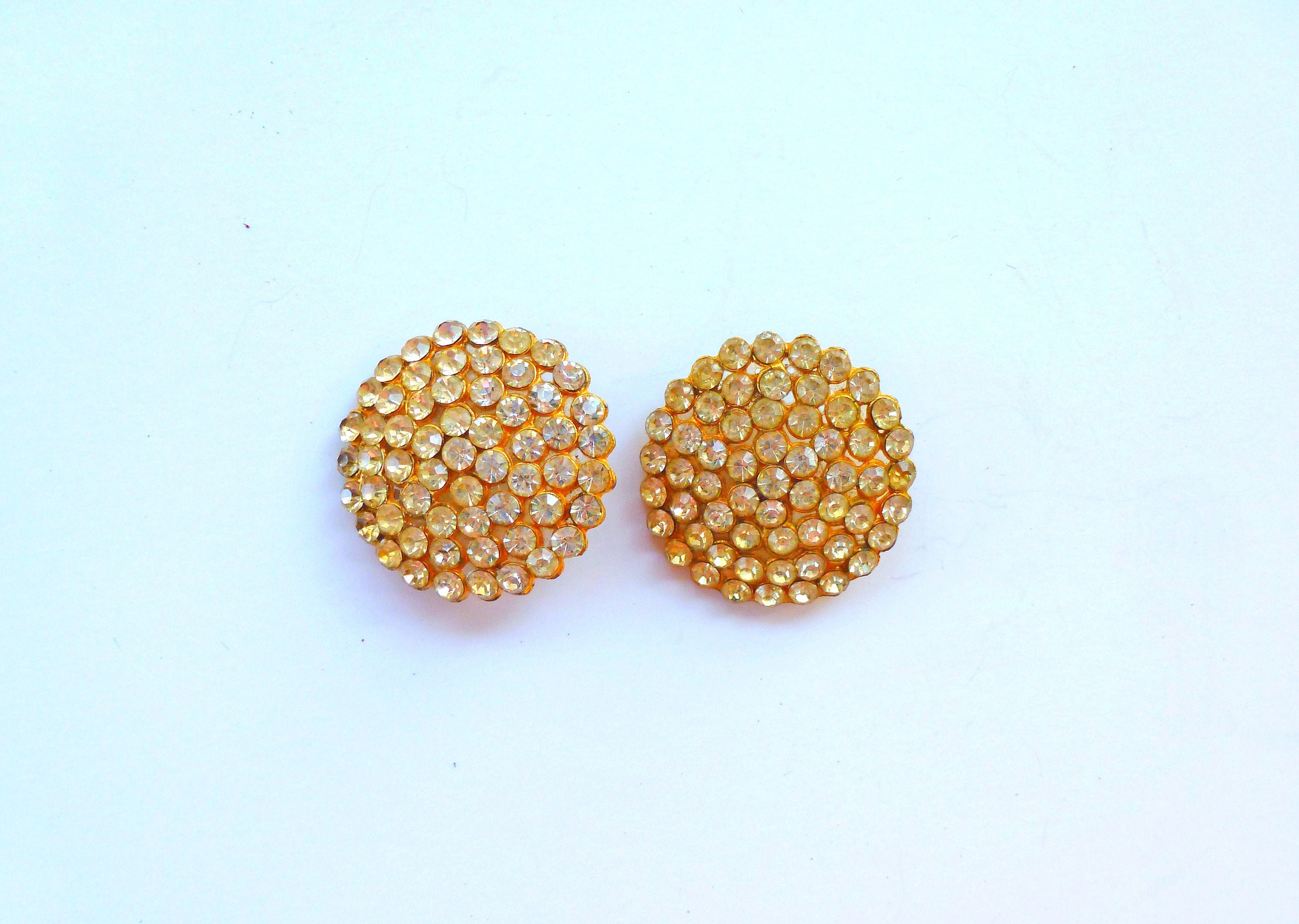 Two Vintage Rhinestone Gold Tone Buttons Etsy