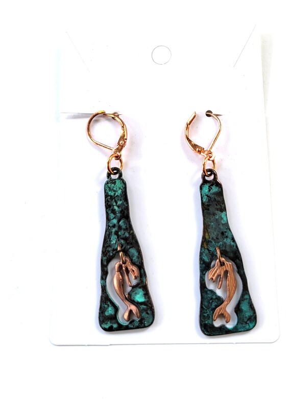 Mermaid Dangle Earrings Copper  Handmade - image 1