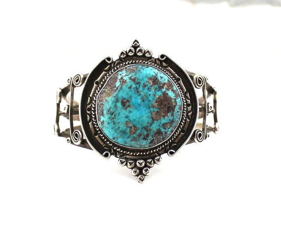 Exquisite Vintage Navajo Turquoise and Silver Bra… - image 1