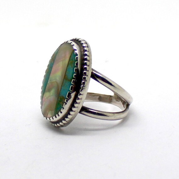 Vintage Navajo Turquoise and Mother of Pearl Silv… - image 3