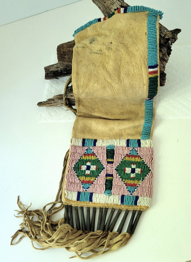 American Made Native Beaded Deer Skin Pipe/tobacco Bag Etsy