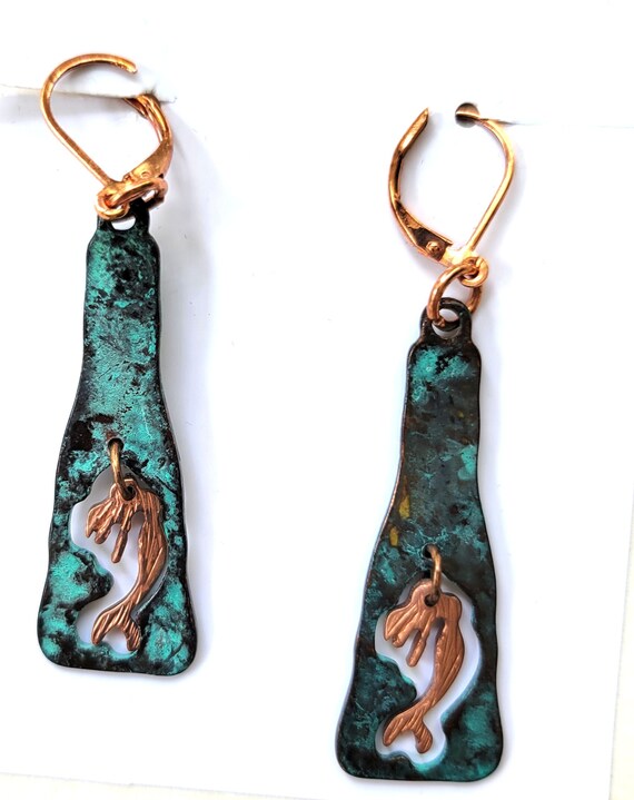 Mermaid Dangle Earrings Copper  Handmade - image 2