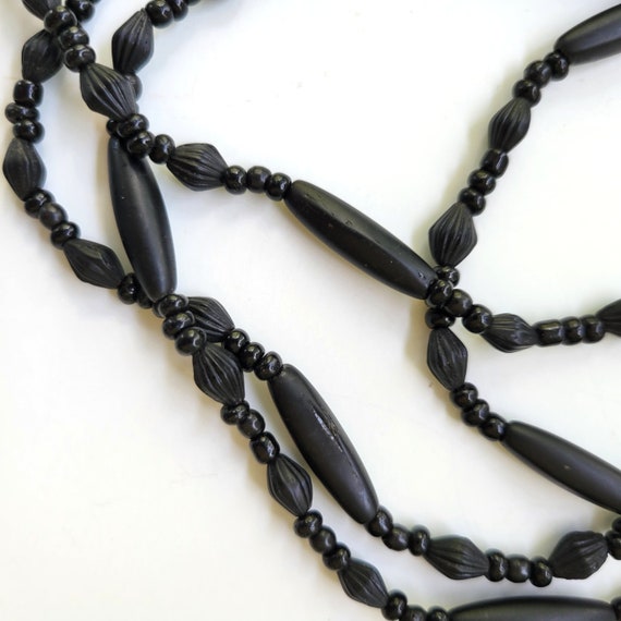 Vintage Black Glass and Bone Bead 46" Necklace