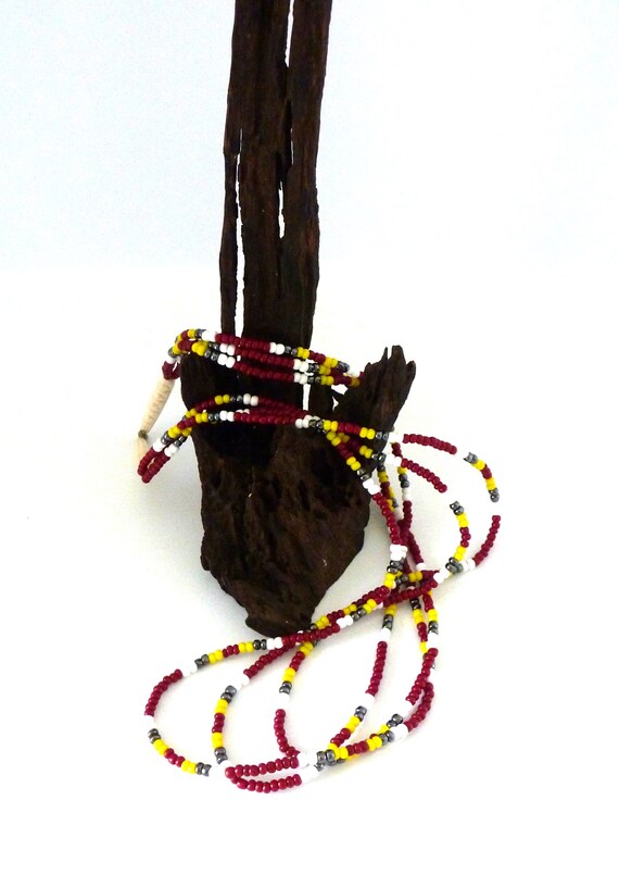 Native American 3 Strand Hand Beaded Necklace - image 1