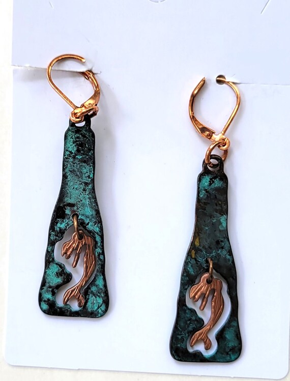 Mermaid Dangle Earrings Copper  Handmade - image 4