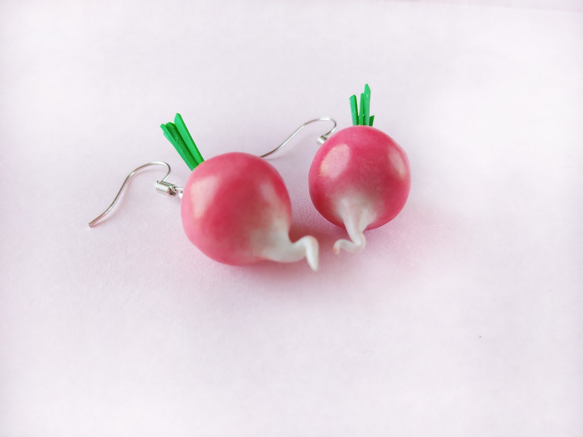 Funny radish earrings. Cool earrings. Polymer clay earrings. Etsy