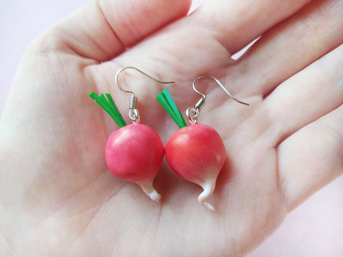 Funny radish earrings. Cool earrings. Polymer clay earrings. Etsy