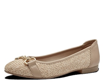 Tamaris Real Leather Hessian Ballerina Flats, Dolly Shoes, Coquette Style, Ballet Flat Pumps