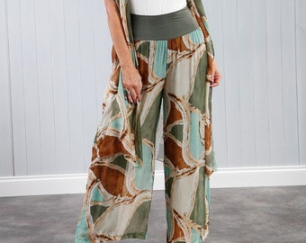 MORE COLOURS Goose Island Rome Silk Floaty Abstract Elasticated Trousers