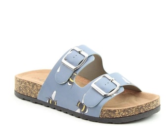 MORE COLOURS Heavenly Feet Slip On Bee Design Buckled Slider Sandal