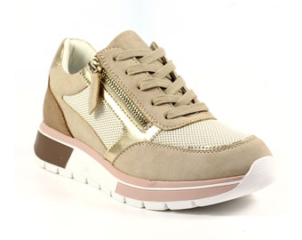 Lunar Zip Up Platform Patchwork Haller Metallic Beige & Gold Neutral Trainer