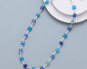 MORE COLOURS Blue Beaded Adjustable Necklace