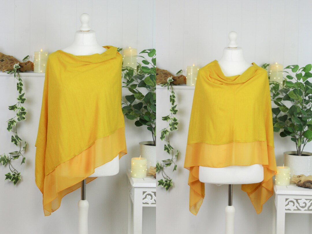 Poncho Plain Mustard Merino - Mustard White Stripe Cuffs - Pre-Order