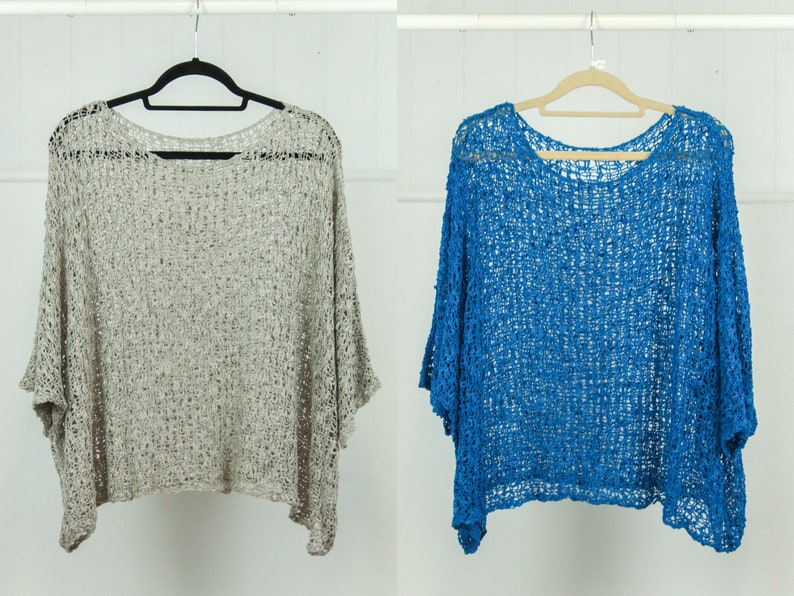 Popcorn Loose Jumper, Summer Sleeved Poncho, Beach Coverup, Boho Jumper 画像 4