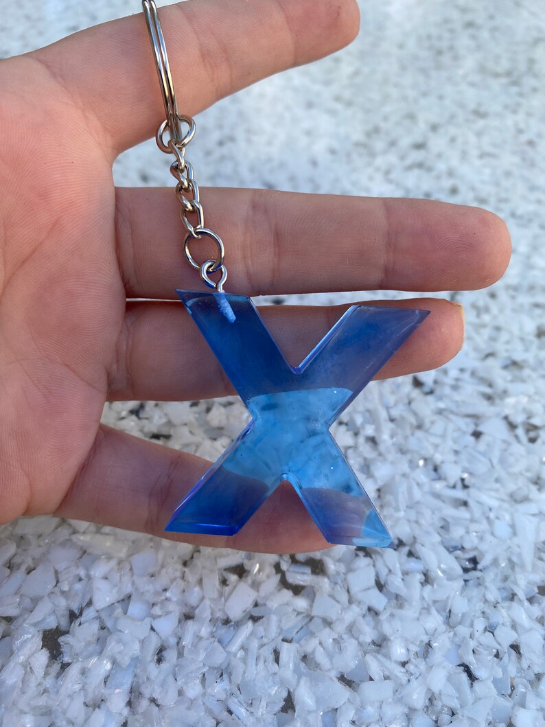 Letter \u201cX\u201d Keychain Blue Letter X Epoxy Resin