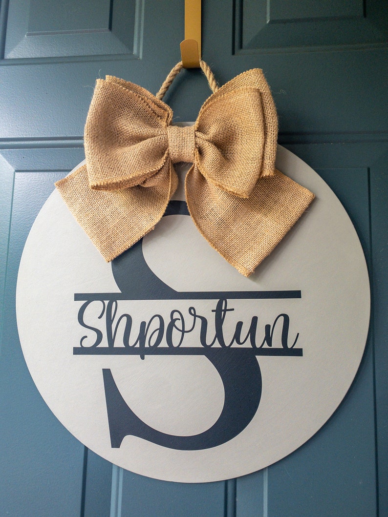 Round Door Hanger Family Name Sign Last Name Monogram Door Etsy