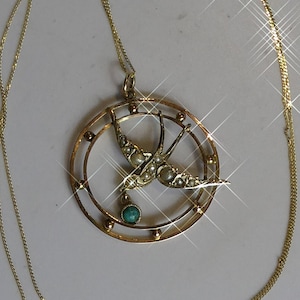 Victorian 9ct Gold Pearl & Turquoise Set Swallow Bird Pendant