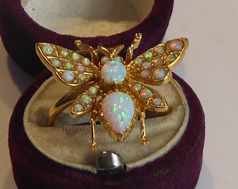 Fine Silver Gold Opal Butterfly Ring