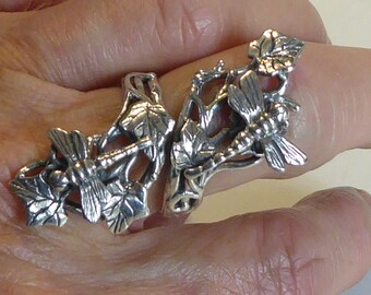 Large Sterling Silver  Naturalistic Art Nouveau Style Dragonfly Wrap Statement Ring