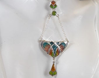 ゴージャスなアールヌーボースタイルのスターリングシルバーとブルー