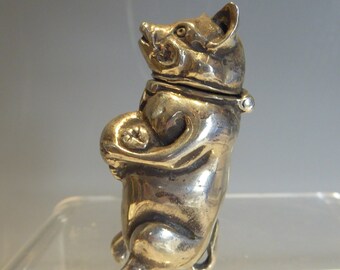 Solid Silver Vesta Match Strike In Form Of Pig Holding Swag bag