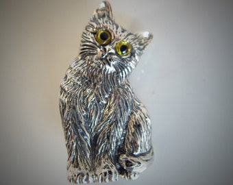 Solid Silver Cat Brooch, Sweet Seated Kitty Pin