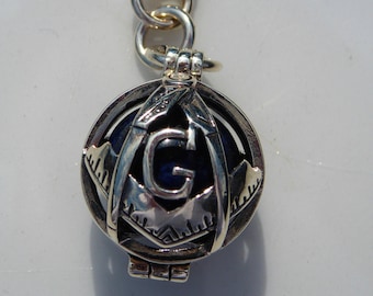 Solid Silver Masonic Lapis Ball Fob Charm