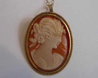 9K Gold Cameo necklace/brooch on 9K Gold chain