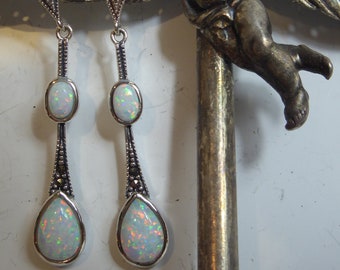 Art Deco Style silver & opal drop earrings