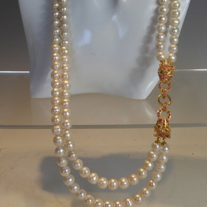 Fine Solid Silver & Gold Plated Real Ruby ,Emerald Pearl Panther Necklace