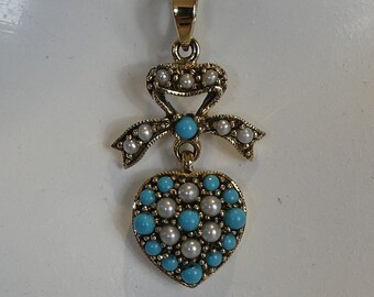 ネックレス・ペンダント Pearl and Turquoise Combi Necklace #9717 Necklace of Natural Turquoise, Pearl & Pendant Sunrise