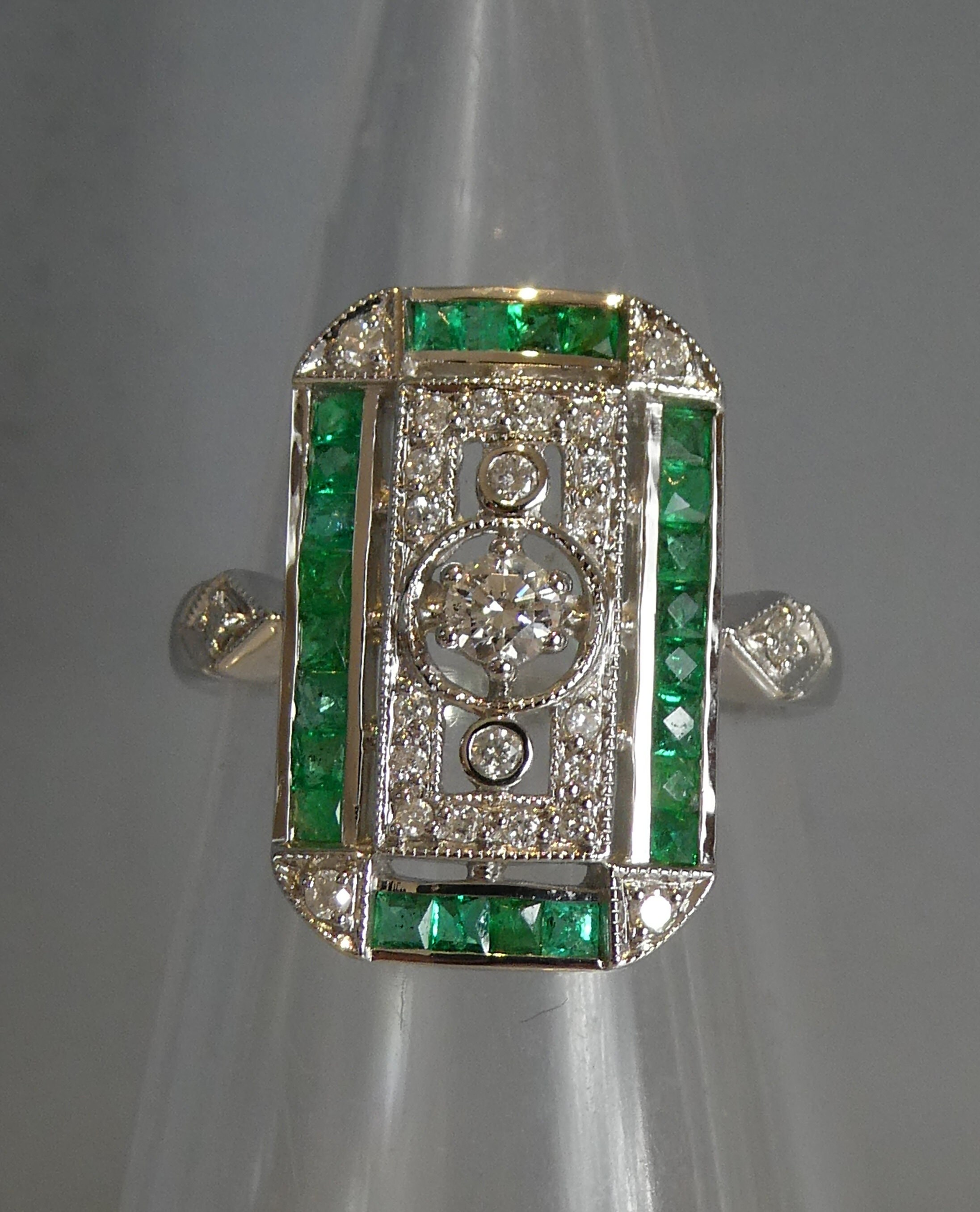Fine 9ct Solid Gold Art Deco Design Real Diamond & Emerald Ring - Etsy