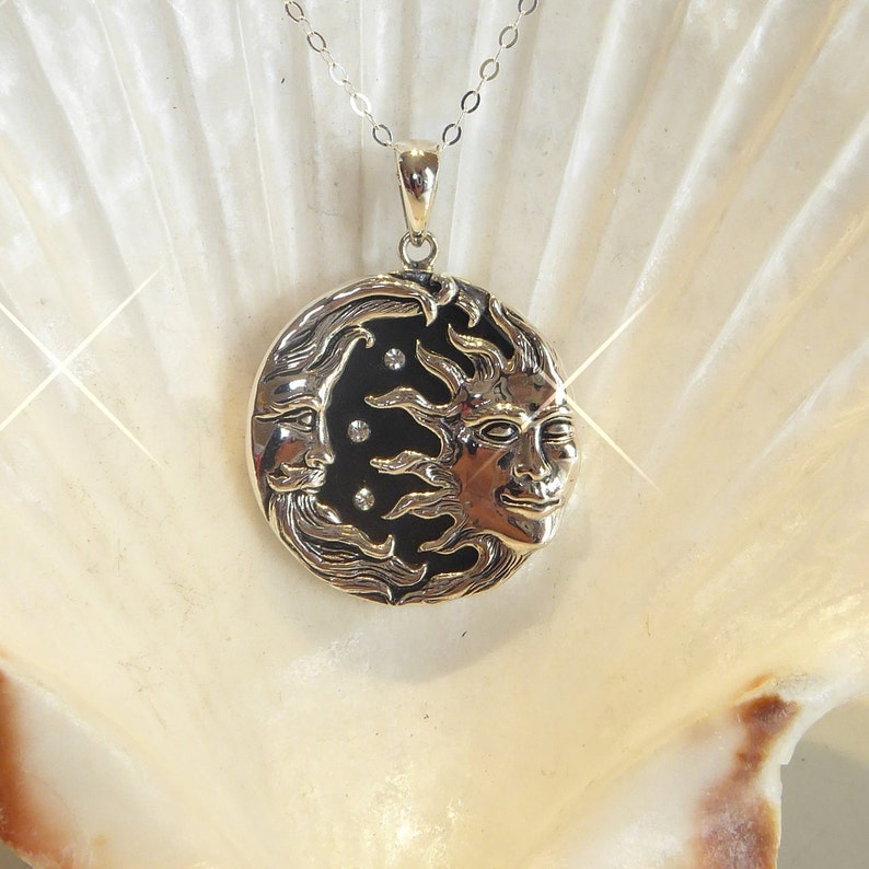 Fine Silver Celestial Sun & Moon Pendant Necklace - Etsy