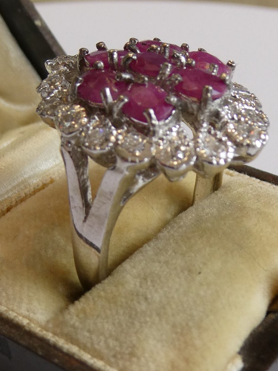 Fine Silver Real Ruby Set Cluster Ring - image 9