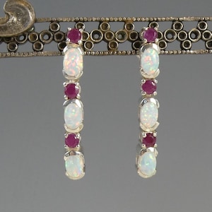 Silber Opal, Rubin Set Lange Tropfen Ohrringe