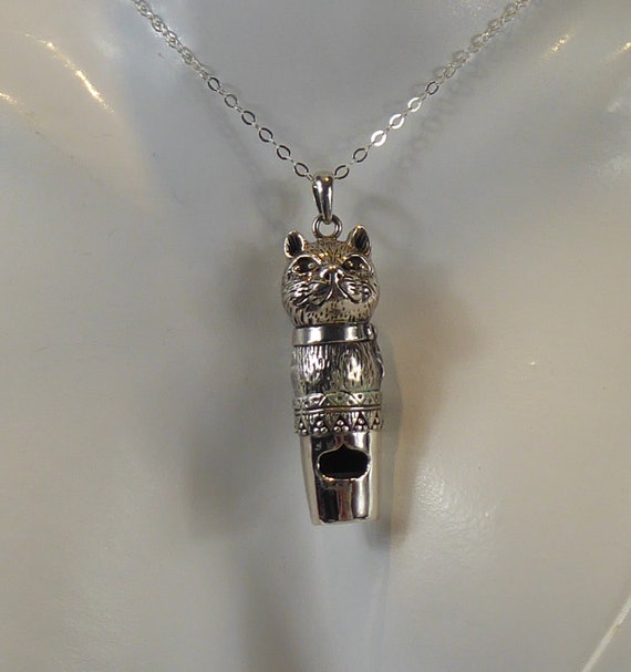 Cute Solid Silver Cat Whistle Pendant - Etsy