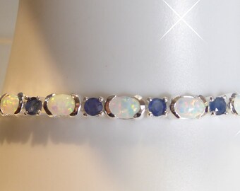 Silver Real Sapphire & Opal Line Bracelet