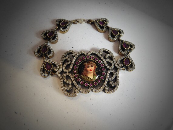 Silver & Gilt Art Nouveau Enamel Ruby Set Lady Pl… - image 3