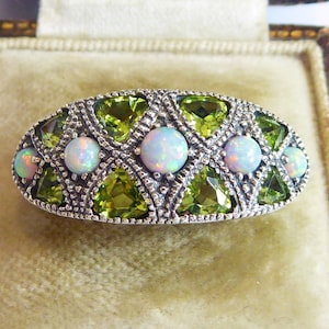 Fine Silver Real peridot & Opal Set Ring