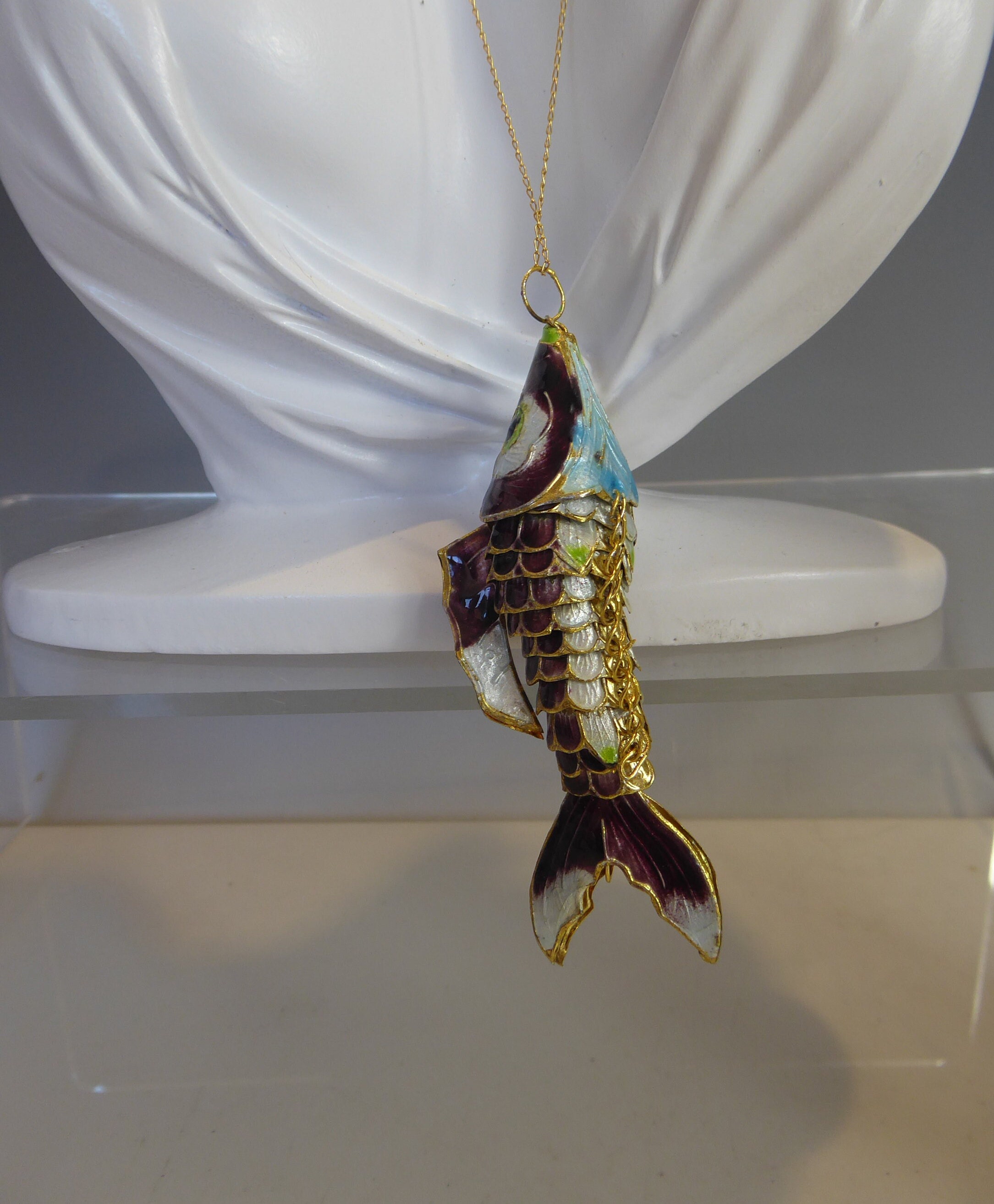 Vintage Orange Enamel Gold Vermeil Articulated Fish Pendant Necklace –  Boylerpf