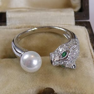 Fine Silver Art Deco Style Panther Cat Ring