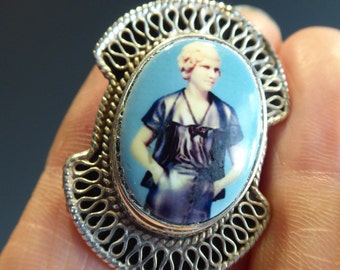Broche Ancienne Art Déco En Argent Et émail - Pour Femme - Occasion