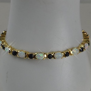 Sapphire & Opal Tennis Bracelet, 18ct Gold Plated 925 Silver