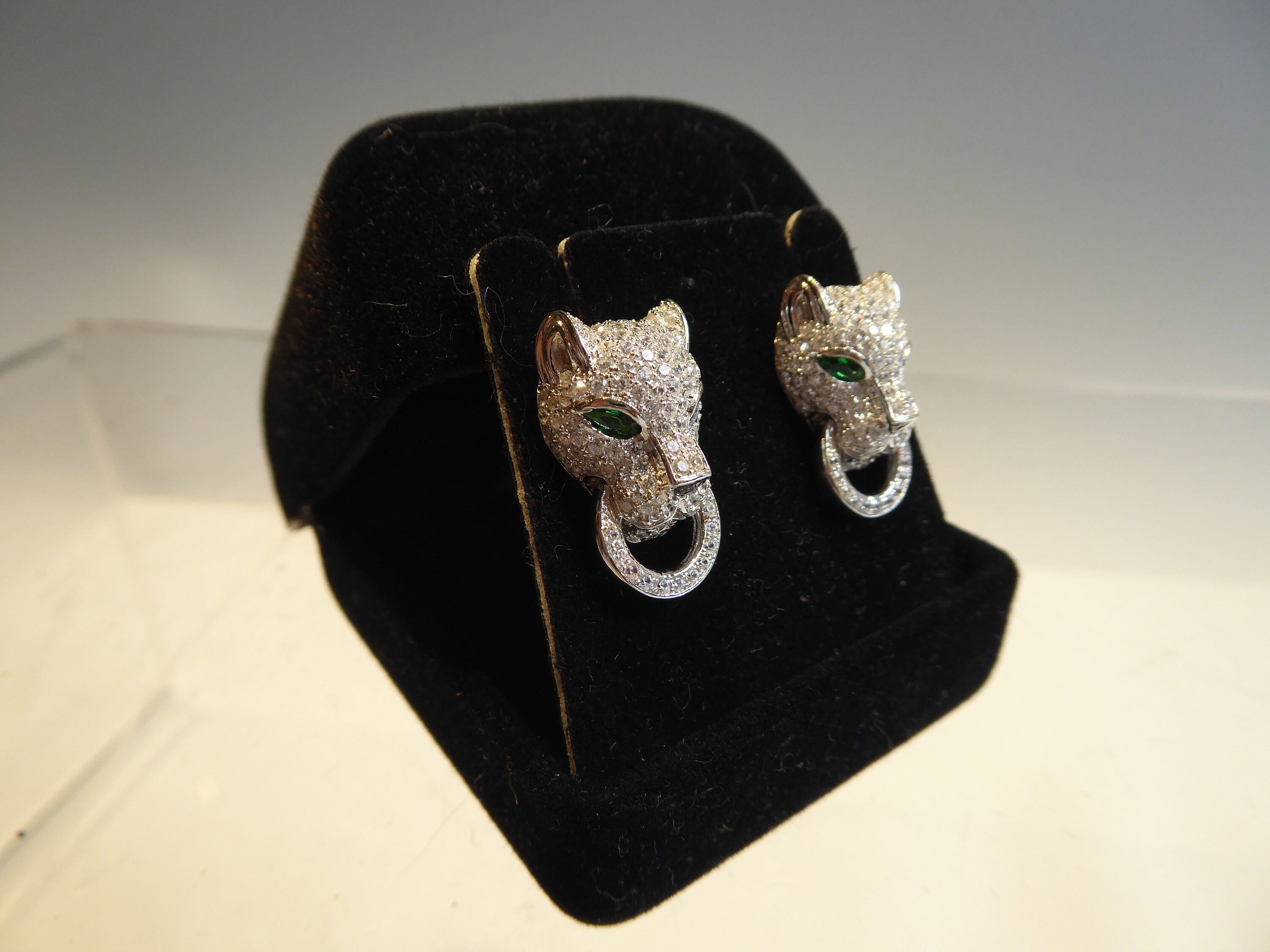 Namana Orecchini Pendente Pantera In Argento 925 Con Zirconi E Occhi Verdi – Gioiello Donna Elegante E Senza Tempo