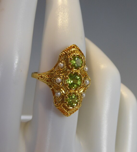 Bague de style victorien en argent et or avec peridot et perle Etsy France