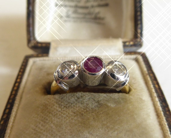 Fine Vintage Heavy 18ct Solid Gold Set Ruby And D… - image 3
