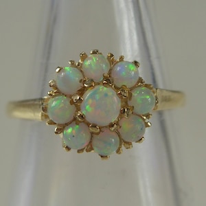 Fine 9ct Solid Gold Opal Daisy Flower Cluster Ring