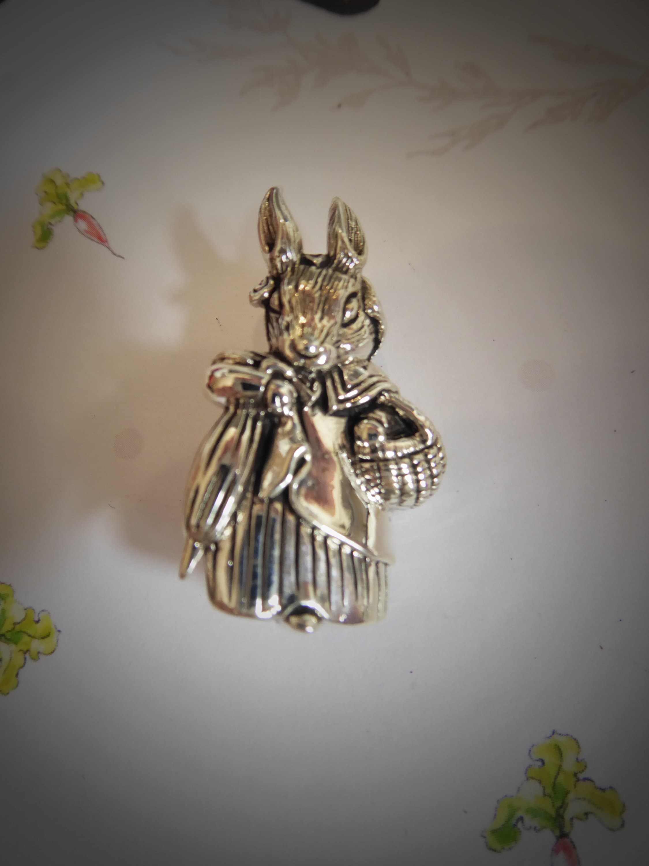 Silver Beatrix Potter Style Mrs Rabbit Brooch