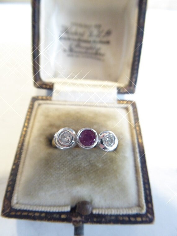 Fine Vintage Heavy 18ct Solid Gold Set Ruby And D… - image 7