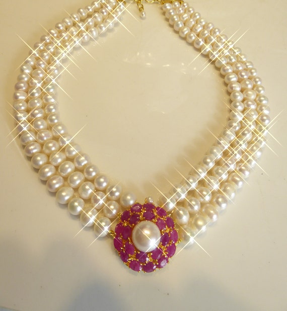 Ruby pearl necklace deals